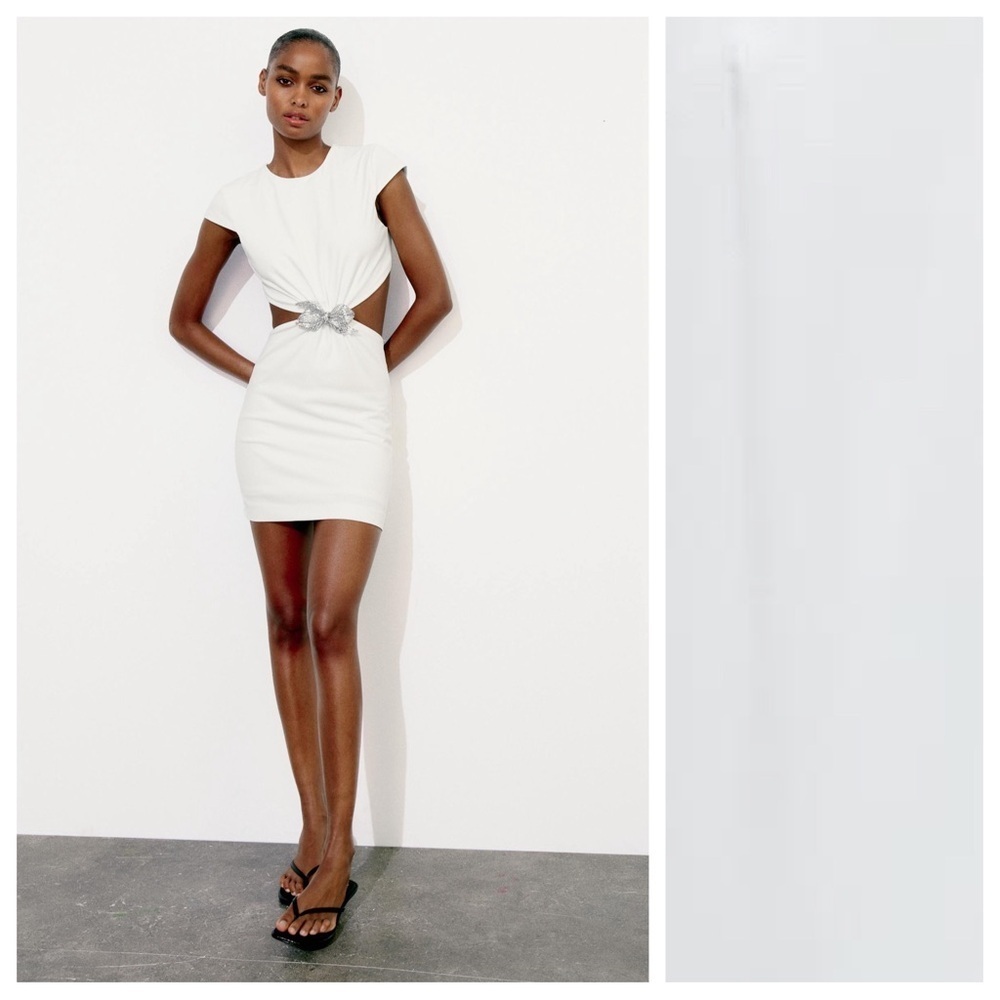NWT. Zara White Jewel Bow Open Back Mini Dress. Size S.